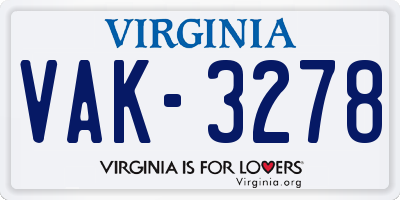 VA license plate VAK3278