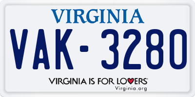 VA license plate VAK3280