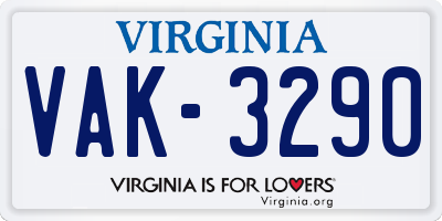 VA license plate VAK3290