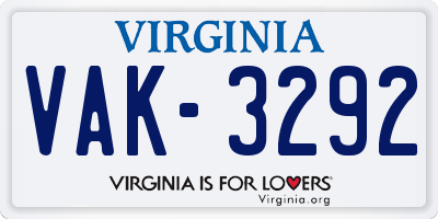 VA license plate VAK3292