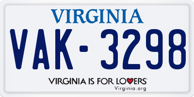 VA license plate VAK3298