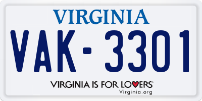 VA license plate VAK3301