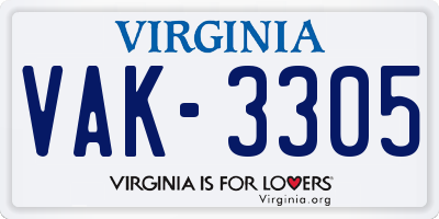 VA license plate VAK3305