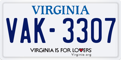VA license plate VAK3307