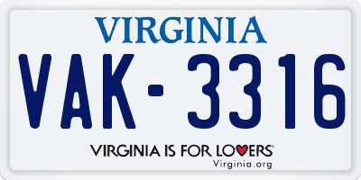 VA license plate VAK3316