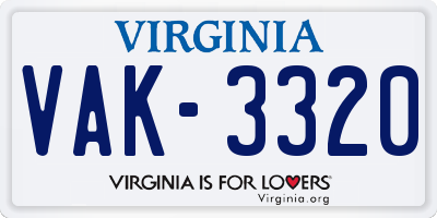 VA license plate VAK3320