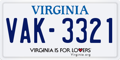 VA license plate VAK3321