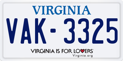 VA license plate VAK3325