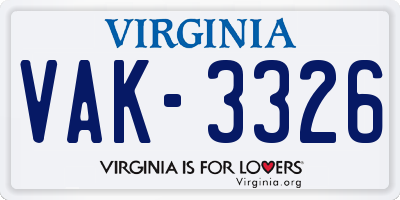 VA license plate VAK3326