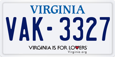 VA license plate VAK3327