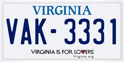 VA license plate VAK3331