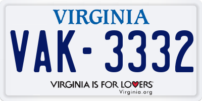 VA license plate VAK3332