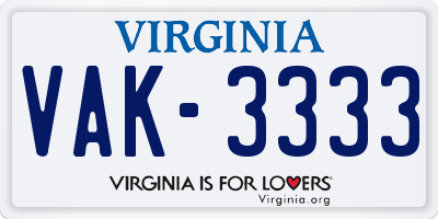 VA license plate VAK3333