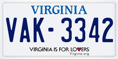VA license plate VAK3342