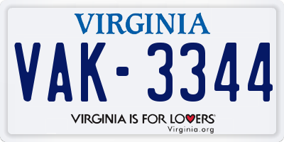 VA license plate VAK3344