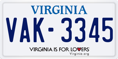 VA license plate VAK3345