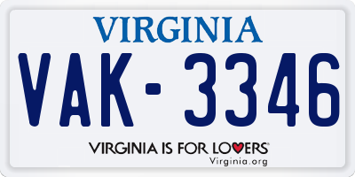 VA license plate VAK3346