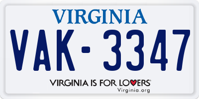VA license plate VAK3347