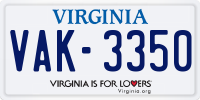VA license plate VAK3350