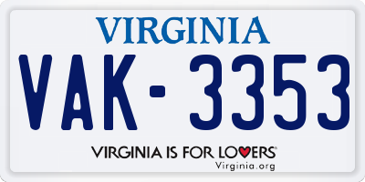 VA license plate VAK3353