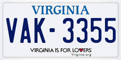 VA license plate VAK3355