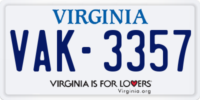 VA license plate VAK3357