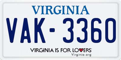 VA license plate VAK3360
