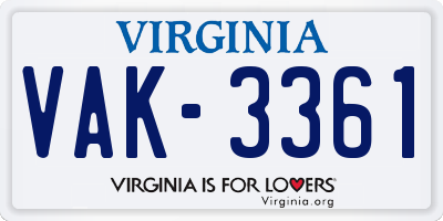 VA license plate VAK3361