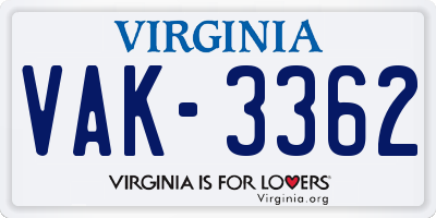 VA license plate VAK3362