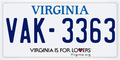 VA license plate VAK3363