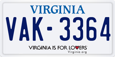 VA license plate VAK3364