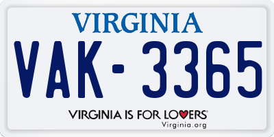 VA license plate VAK3365