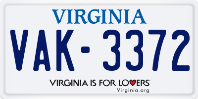 VA license plate VAK3372