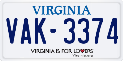 VA license plate VAK3374