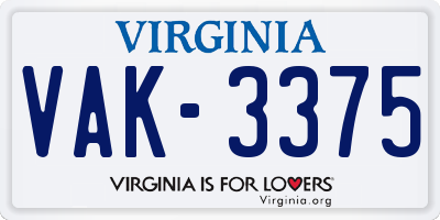 VA license plate VAK3375