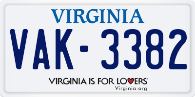 VA license plate VAK3382