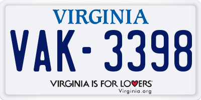 VA license plate VAK3398