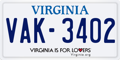 VA license plate VAK3402