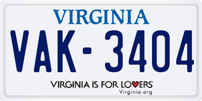 VA license plate VAK3404