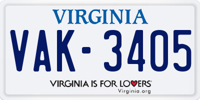 VA license plate VAK3405
