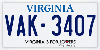 VA license plate VAK3407