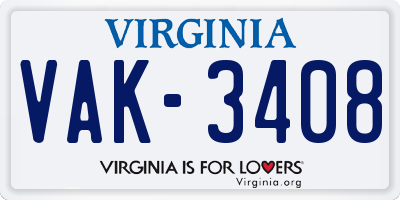 VA license plate VAK3408