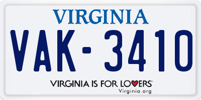 VA license plate VAK3410