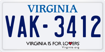 VA license plate VAK3412