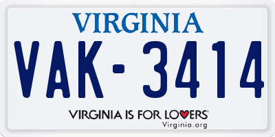 VA license plate VAK3414