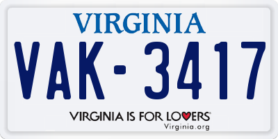 VA license plate VAK3417
