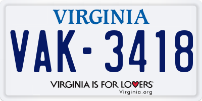 VA license plate VAK3418