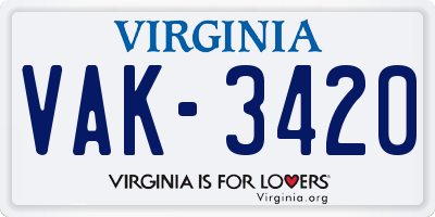 VA license plate VAK3420