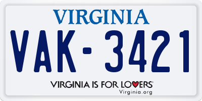 VA license plate VAK3421