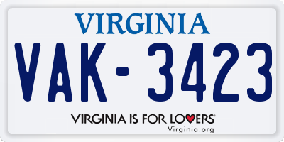 VA license plate VAK3423